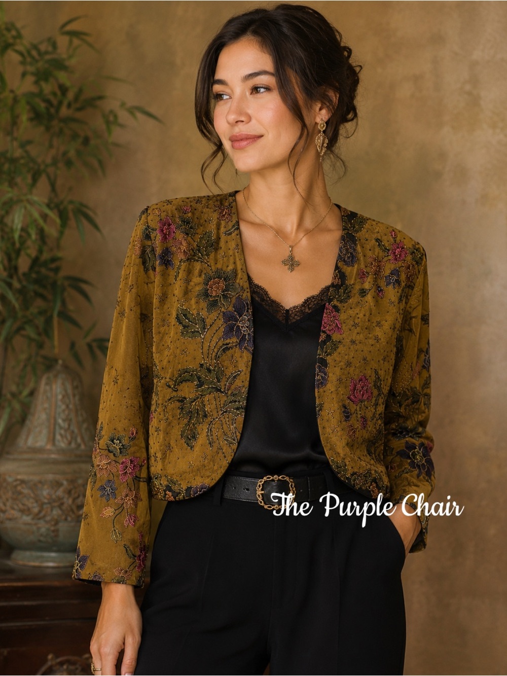 ANA MORI Vintage Indonesian Batik Beaded Asian Floral Short Jacket